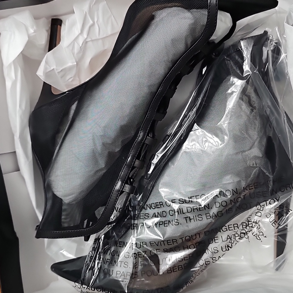 BCBGMaxAzria Black Mesh Lace-Up Peep-Toe Ankle Booties - Picture 4 of 10
